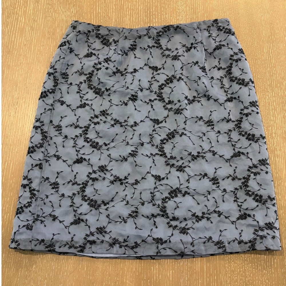 CLIO Women's Size 10 Gray Black Glitter Floral Embroidered Mini Skirt Vintage